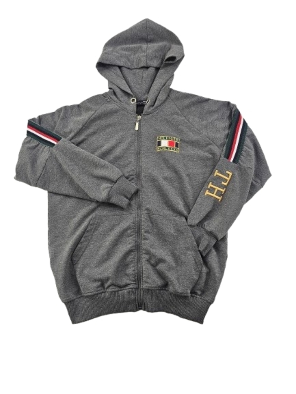 Tommy Hilfiger Crest Logo Full Zip Mens S Long Sleeve Stripes Embroidered Fleece
